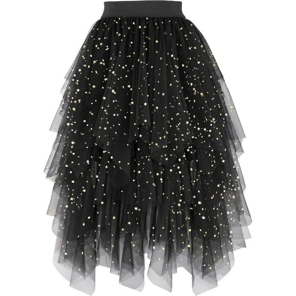 Dresses & Skirts - Tulle Sequin BlackSkirts for Women High Waist Elastic Midi Skirt Mesh Tutu Skirt
